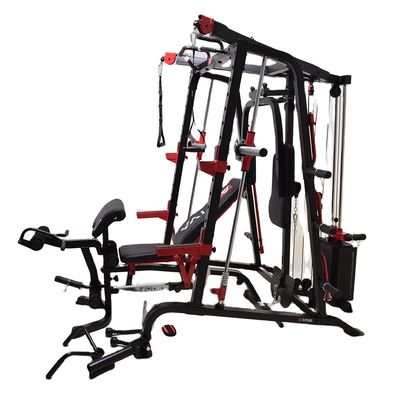 Indoor zwart rood power gym apparatuur met verstelbare squat rack en Lat trekken naar beneden